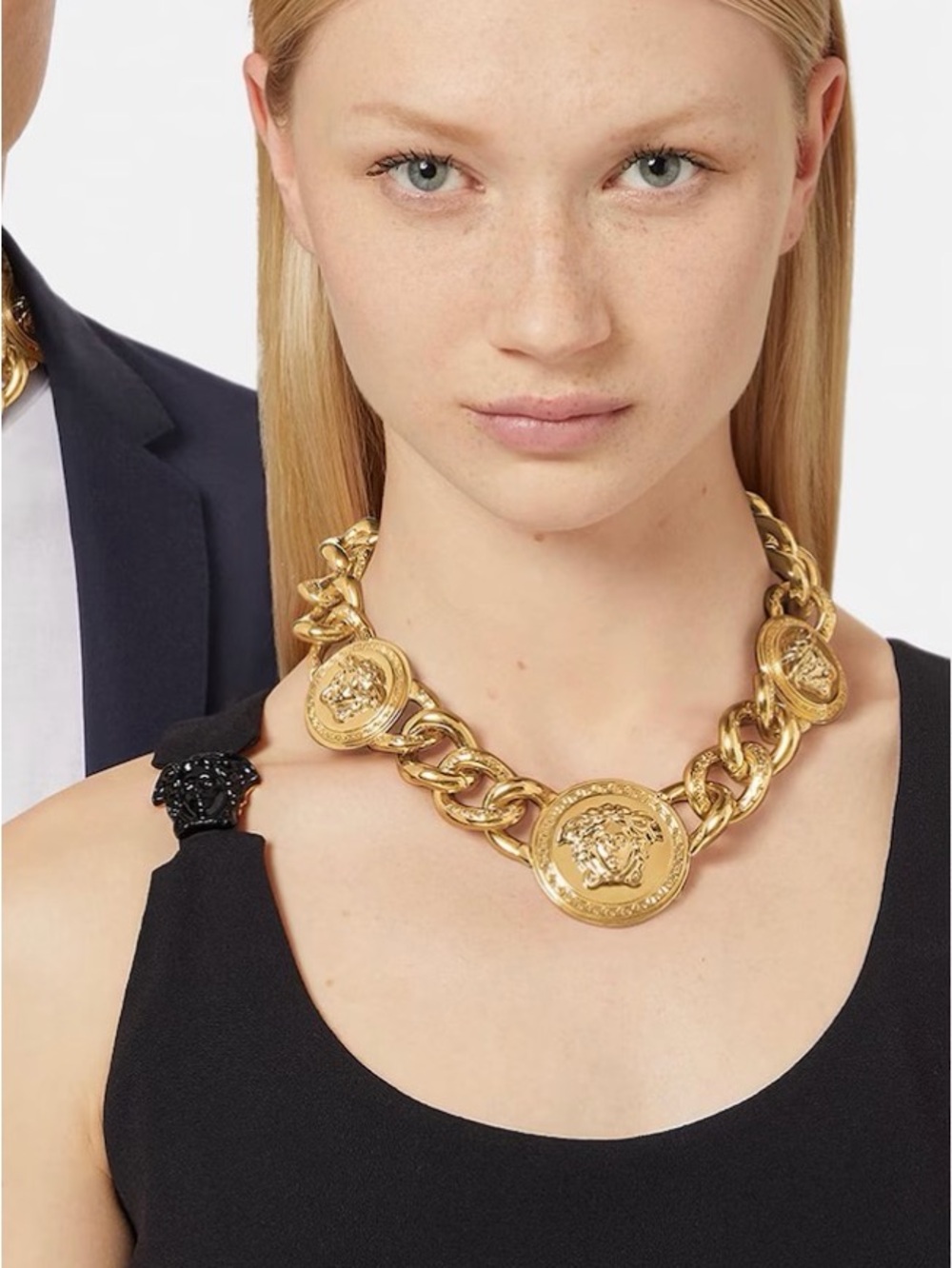 Versace Chunky Gold Medusa Coin Statement Necklace